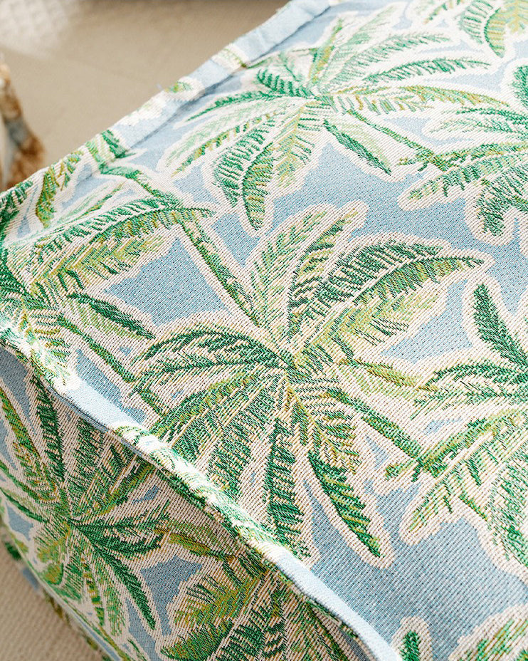 LaLuna Home Coastal Coconut Grove Pattern Chenille Pouf Cover