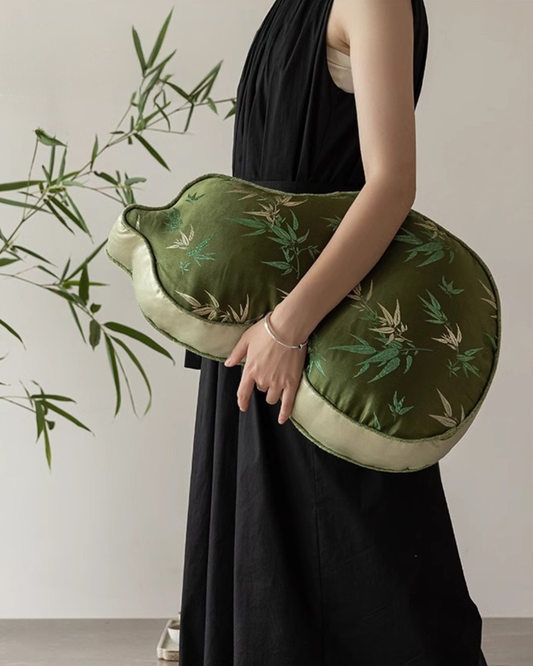 LaLuna Home Chinoiserie Gourd Shape Bamboo Embroidered Throw Pillow - Green