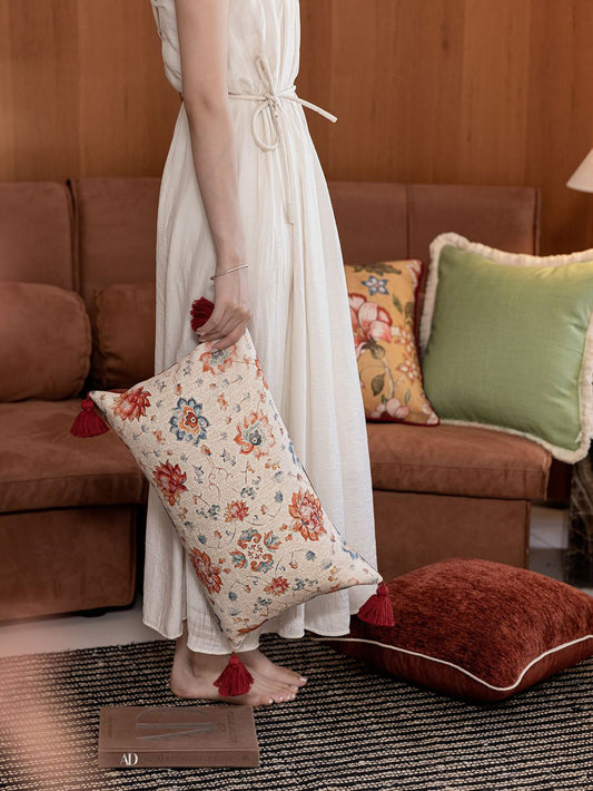 Chinoiserie Crimson Lotus Lumbar Throw Pillow