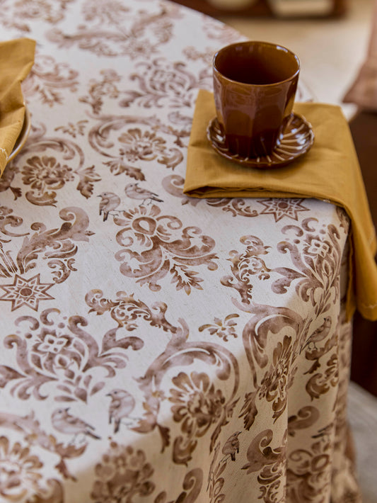 Chinoiserie Vintage Floral Pattern Round Ruffle Tablecloth