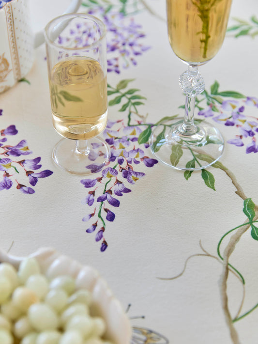 Chinoiserie Purple Ruffle Wisteria Floral Pattern Round Tablecloth