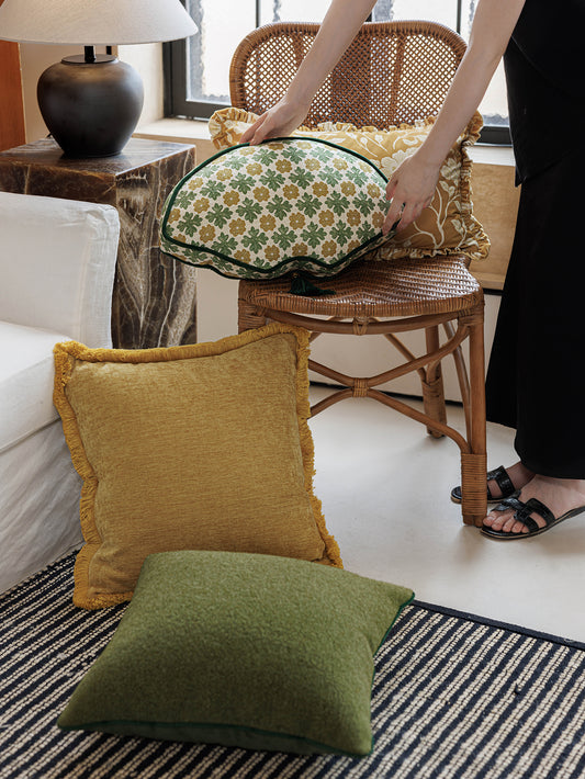 Chinoiserie Amber Glow Throw Pillow with Tassel Trim