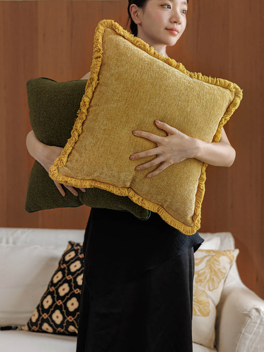 Chinoiserie Amber Glow Throw Pillow with Tassel Trim