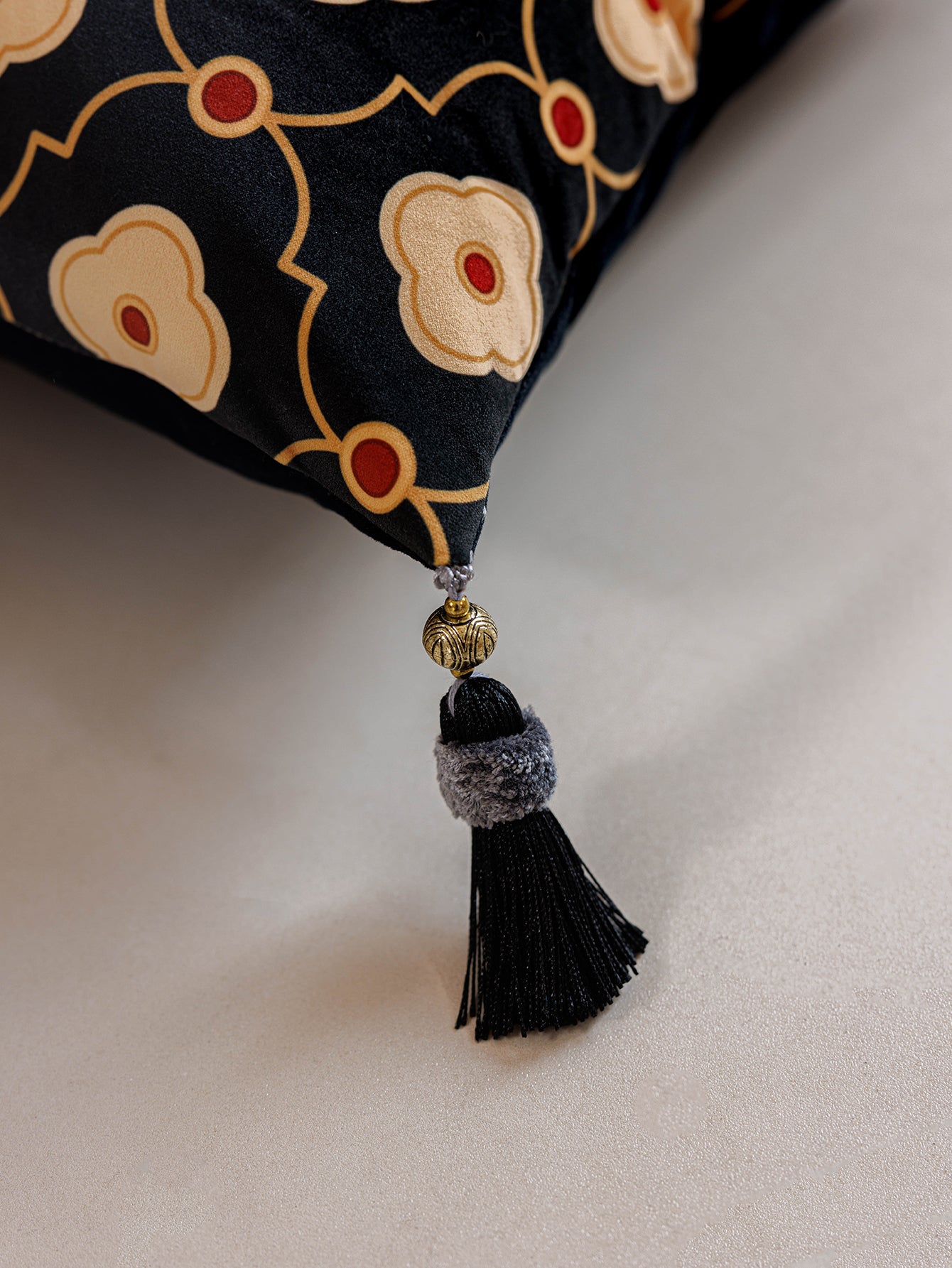 Chinoiserie Midnight Plum Throw Pillow with Tassels
