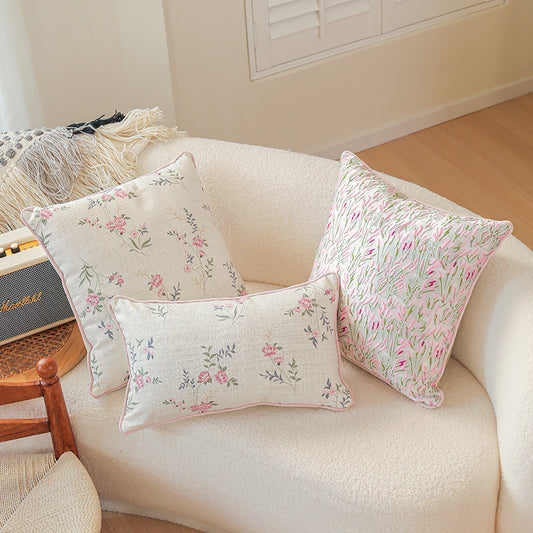 LaLuna Home Blush Floral Linen Throw Pillow
