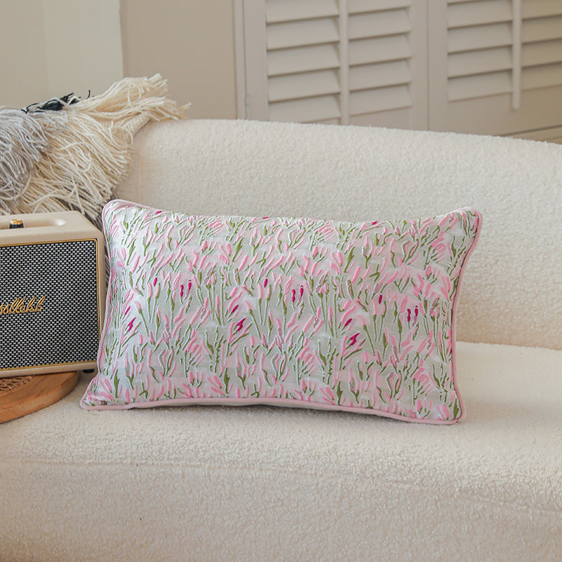 LaLuna Home Pink Floral Silk Jacquard Throw Pillow