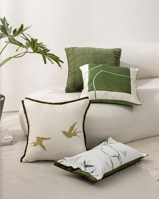 LaLuna Home Chinoiserie Golden Swallows Embroidered Throw Pillow