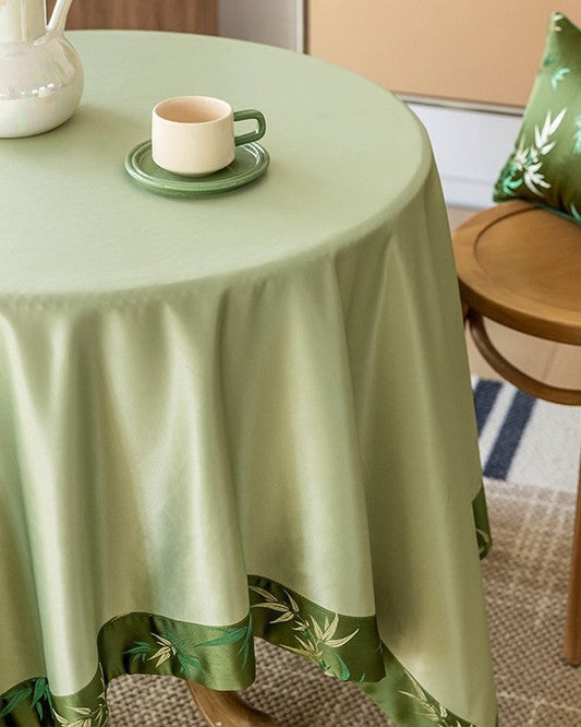 LaLuna Home Chinoiserie Bamboo Embroidered Tablecloth with Tassels 90*90cm / 35*35in