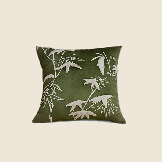 LaLuna Home Chinoiserie Bamboo Embroidered Velvet Throw Pillow