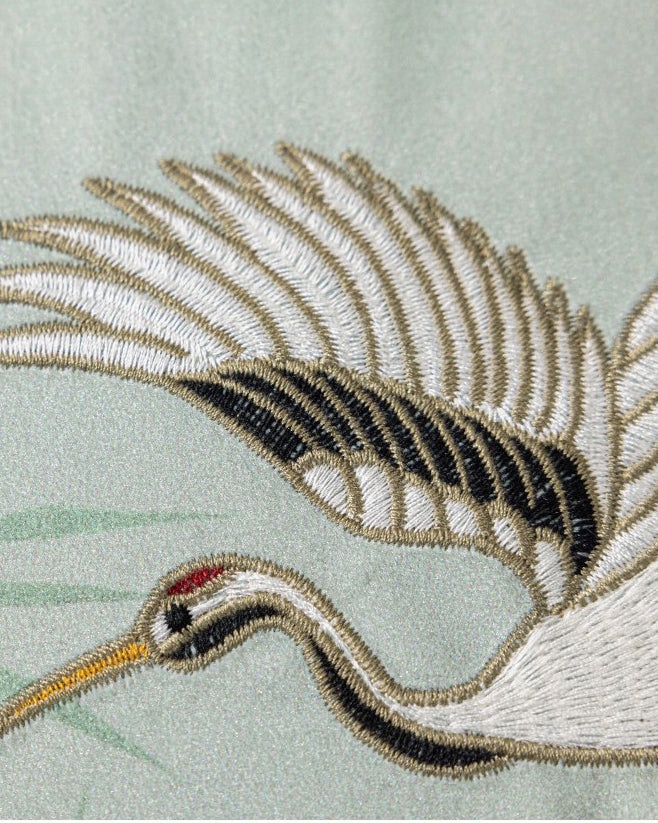 LaLuna Home Chinoiserie Cloud Crane Embroidered Velvet Throw Pillow