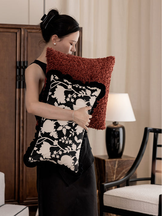 Kerman Pomegranate Bloom Lumbar Pillow with Ruffle Trim