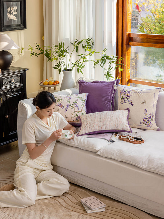 Chinoiserie Soft Purple Scale Pattern Lumbar Pillow