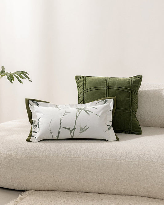 LaLuna Home Chinoiserie Green Bamboo Verse Velvet Throw Pillow