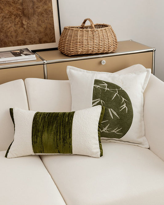 LaLuna Home Chinoiserie Bamboo Embroidered Patchwork Throw Pillow