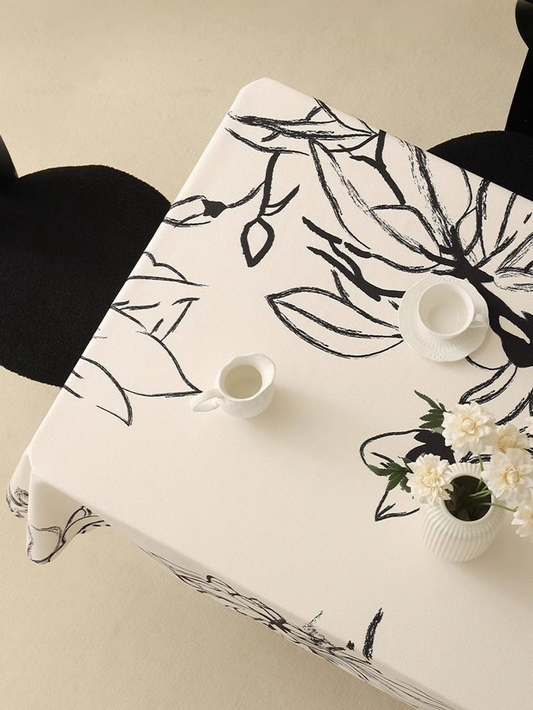 LaLuna Home Monochrome Chinoiserie Ink Floral Tablecloth
