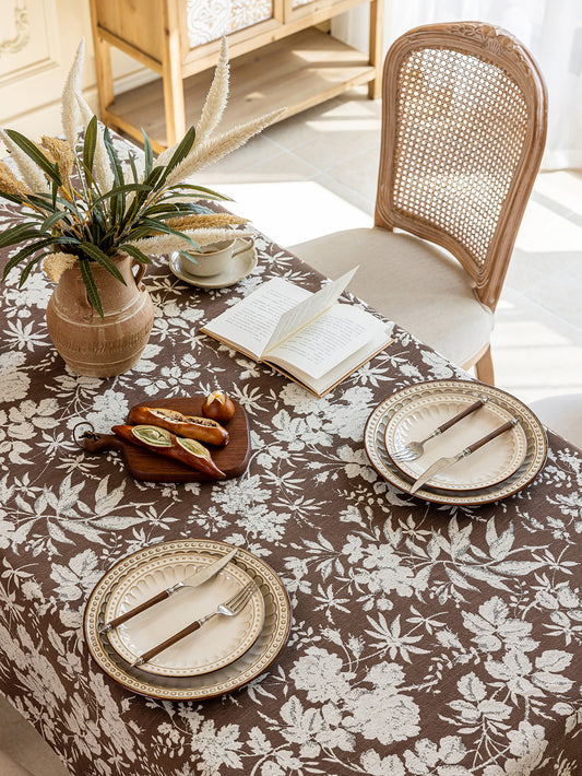 LaLuna Home Full Garden Chenille Jacquard Tablecloth - Coffee