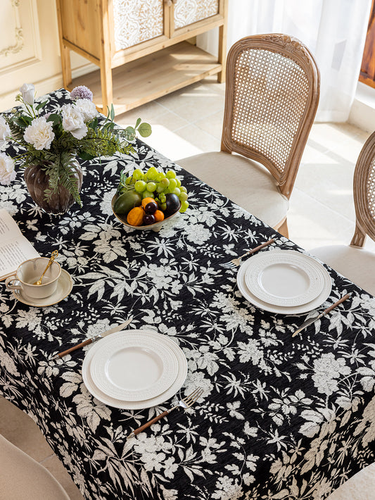 LaLuna Home Full Garden Chenille Jacquard Tablecloth - Black