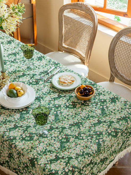 LaLuna Home Green Meadow Jacquard Tablecloth with Tassels