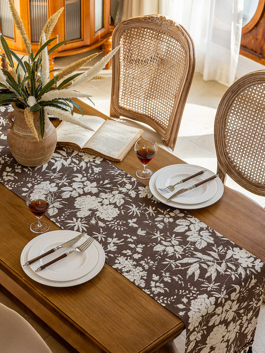 LaLuna Home Full Garden Chenille Jacquard Table Runner - Coffee