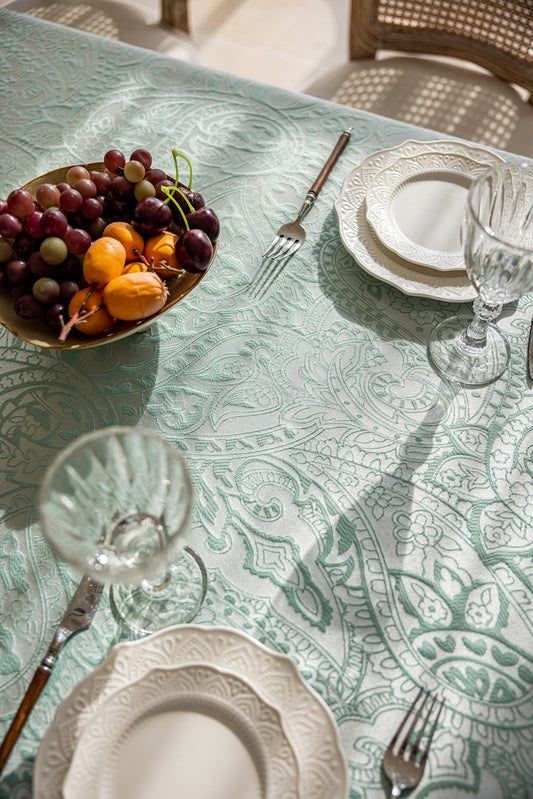 LaLuna Home Pearlescent Jacquard Tablecloth - Green