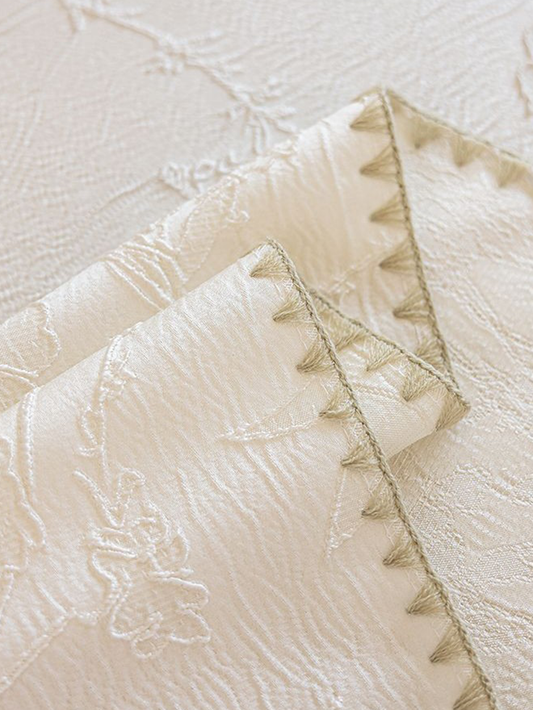 LaLuna Home Chinoiserie Magnolia Bloom Jacquard Tablecloth with Shell Trim