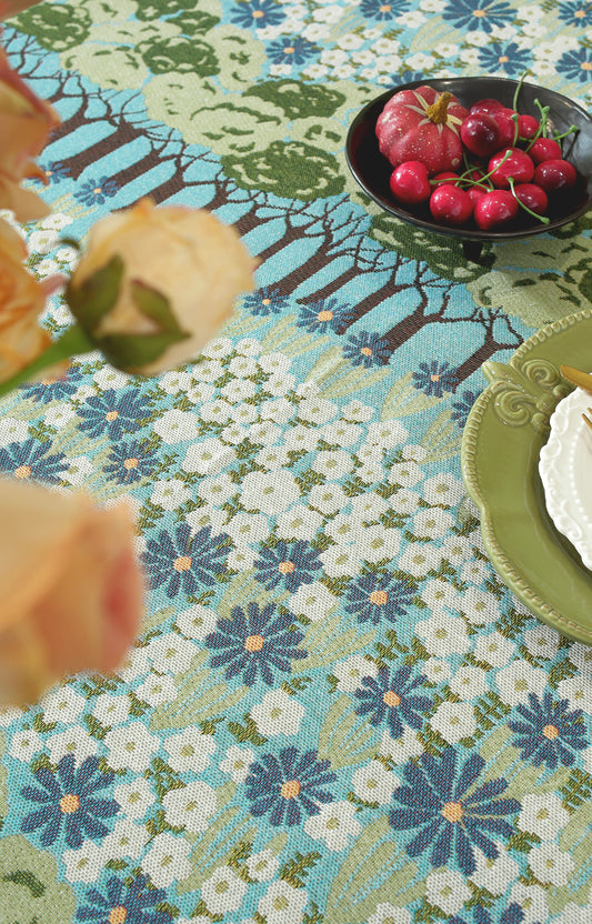 LaLuna Home Chunjiang Town Jacquard Tablecloth with Shell Trim - Spring Tree