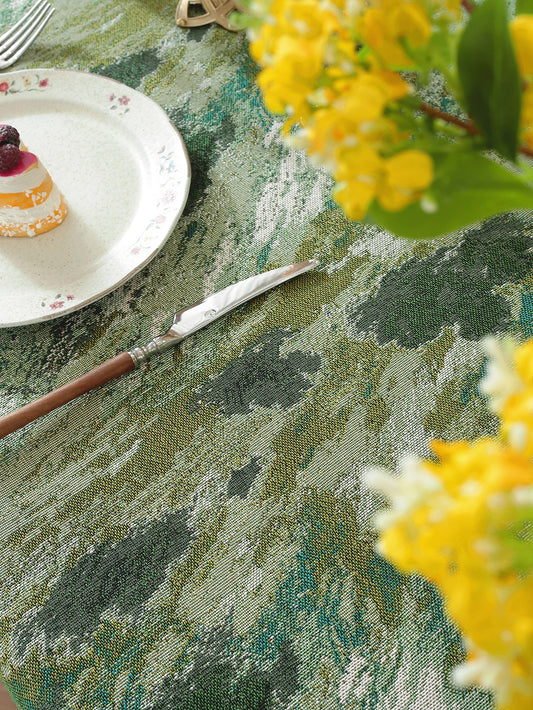 LaLuna Home Vintage Green Prairie Nature Abstract Jacquard Tablecloth