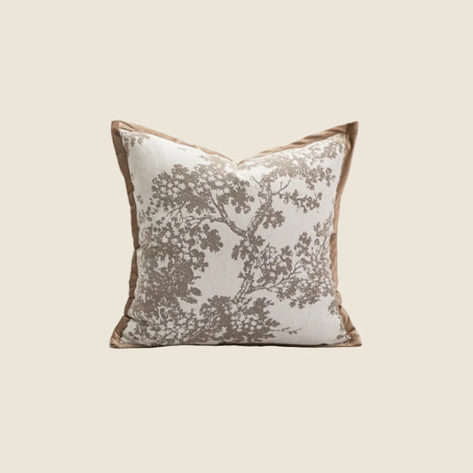 LaLuna Home Chinoiserie Taupe Ink-Painting Bayberry Tree Jacquard Throw Pillow