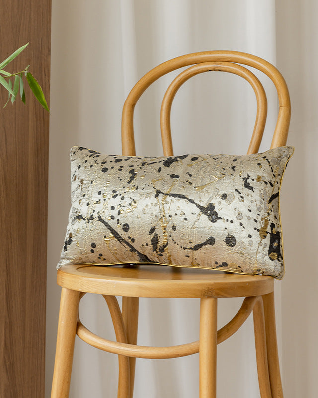 LaLuna Home Chinoiserie Ink-Splash & Gilded Jacquard Throw Pillow for Sofa & Bed Decor