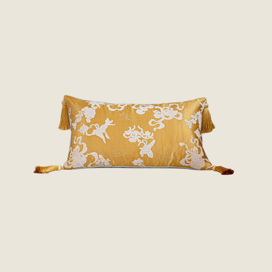 Chinoiserie Fulu Mantang Golden Jacquard Throw Pillow