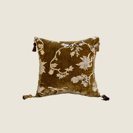 Chinoiserie Gilding Floral Branches Throw Pillow with Tassels