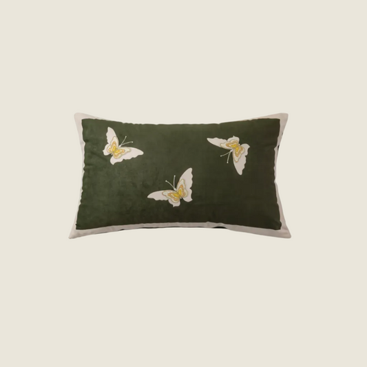 Chinoiserie Green Butterfly Whisper embroidery Throw Pillow