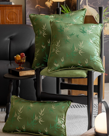 LaLuna Home Chinoiserie  Bamboo Embroidered Throw Pillow for Sofa & Bed Decor