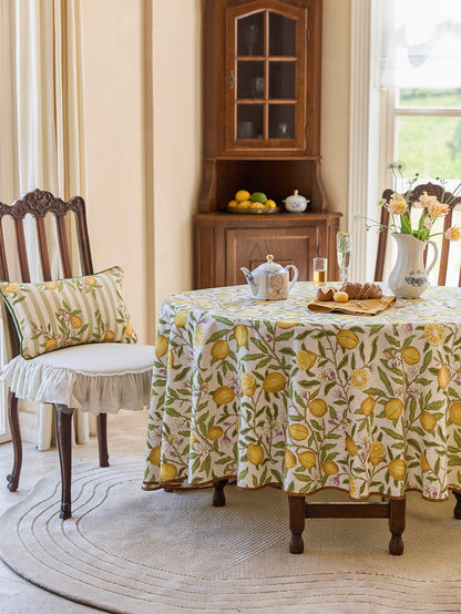 Chinoiserie Mid-Summer Lemon Pattern Round Tablecloth