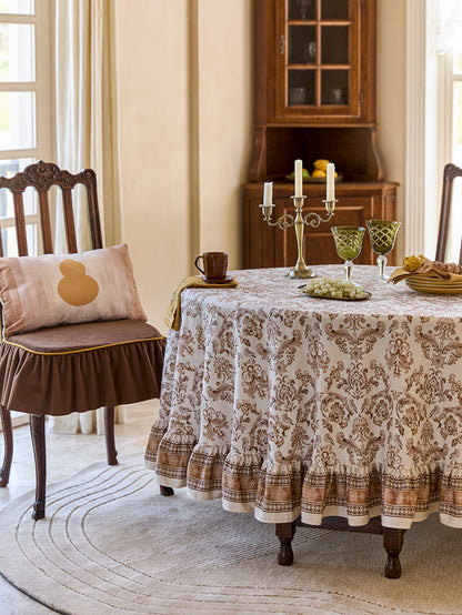Chinoiserie Vintage Floral Pattern Round Ruffle Tablecloth