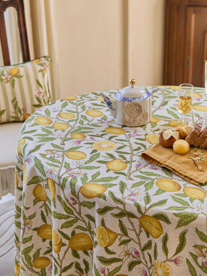 Chinoiserie Mid-Summer Lemon Pattern Round Tablecloth