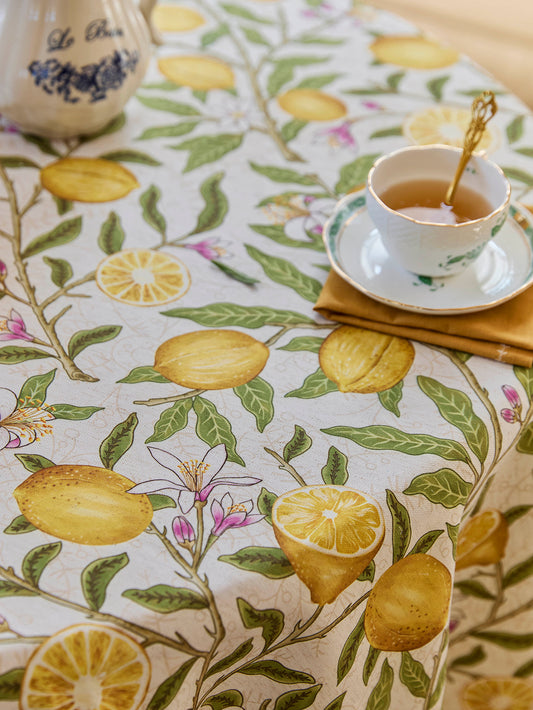 Chinoiserie Mid-Summer Lemon Pattern Round Tablecloth