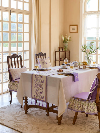 Chinoiserie Purple Wisteria Floral Pattern Table Runner