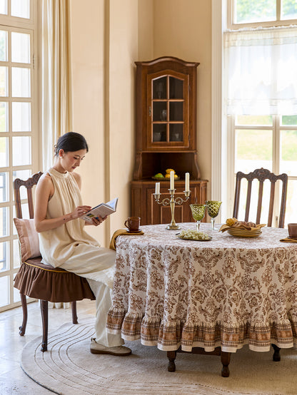 Chinoiserie Vintage Floral Pattern Round Ruffle Tablecloth