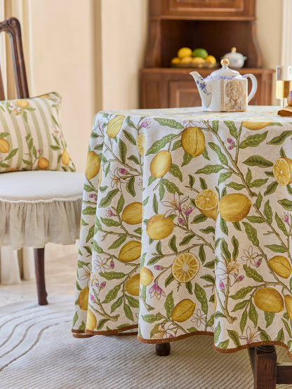 Chinoiserie Mid-Summer Lemon Pattern Round Tablecloth