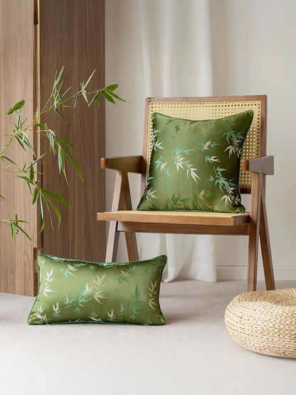 LaLuna Home Chinoiserie  Bamboo Embroidered Throw Pillow for Sofa & Bed Decor