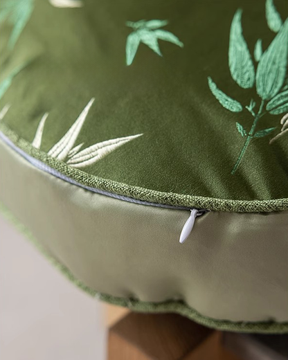 LaLuna Home Chinoiserie Gourd Shape Bamboo Embroidered Throw Pillow - Green