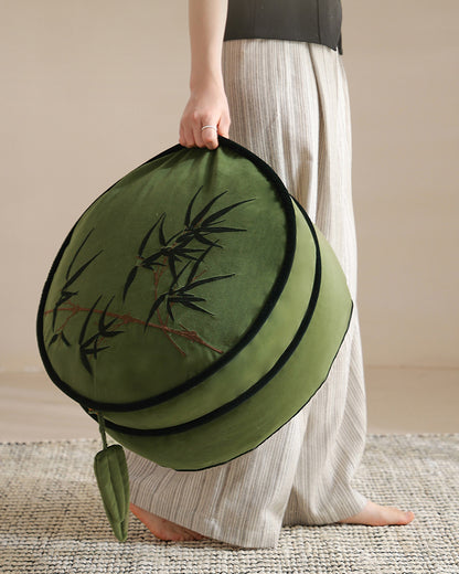 LaLuna Home Chinoiserie Bamboo Embroidered Velvet Pouf Cover