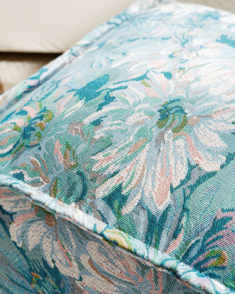 LaLuna Home Blue Monet Floral Pattern Chenille Pouf Cover