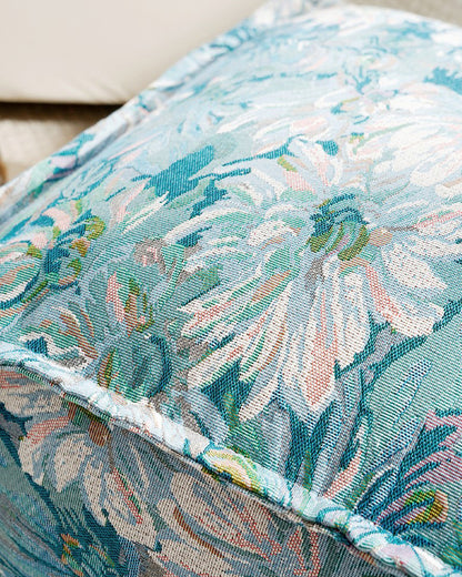 LaLuna Home Blue Monet Floral Pattern Chenille Pouf Cover