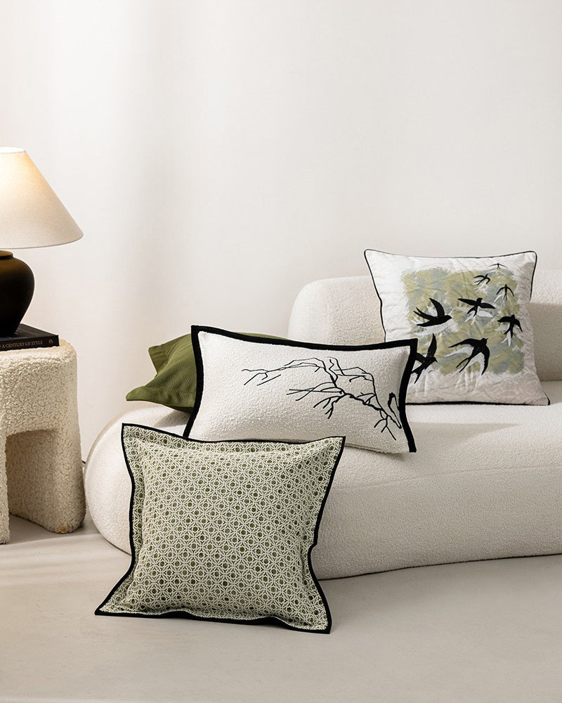 LaLuna Home Chinoiserie Folded Branches Embroidered Throw Pillow