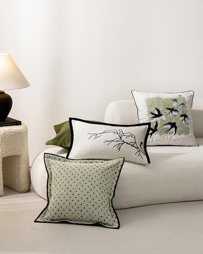 LaLuna Home Chinoiserie Folded Branches Embroidered Throw Pillow