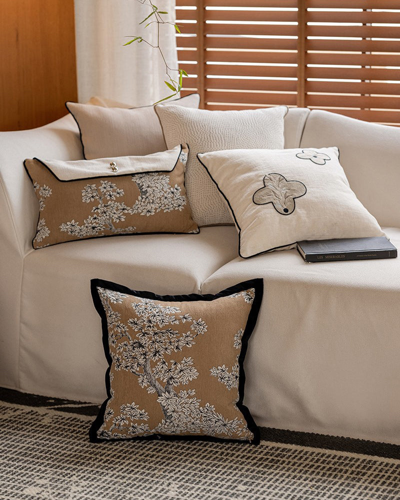 LaLuna Home Chinoiserie Warm Garden Embroidered Throw Pillow