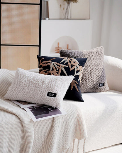 LaLuna Home Chinoiserie Bamboo Embroidered Velvet Throw Pillow - Black