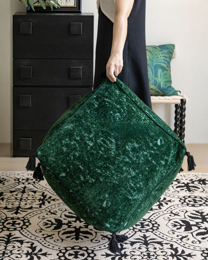LaLuna Home Vintage Emerald Jacquard Chenille Pouf Cover